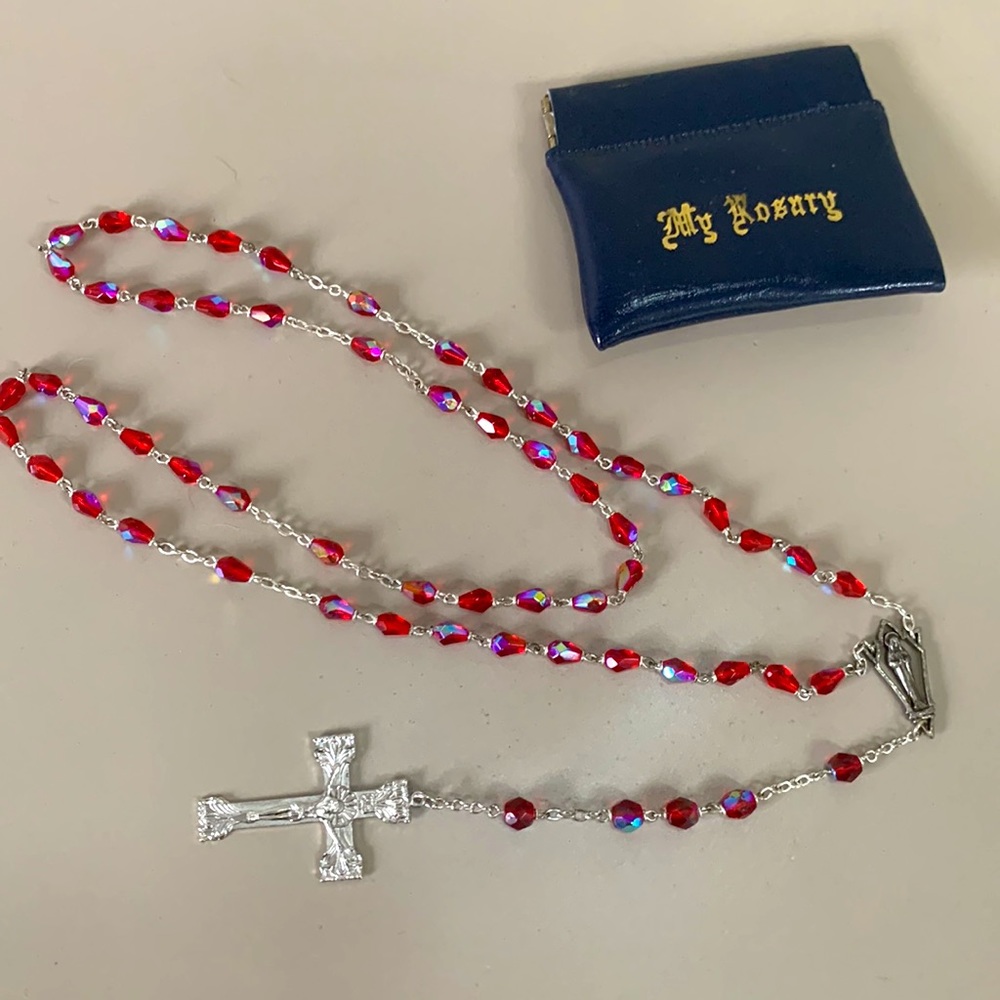 Chapel Silver Filled Red Rosary Beads
